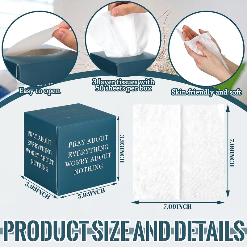Fourluoo 12 Pack Bible Verse Facial Cube Tissues Boxes 600 Sheets 3 Ply Small Christian Square Face Tissues Bulk for Thanksgiving Christmas Day Car Bedroom Supplies - Image 3